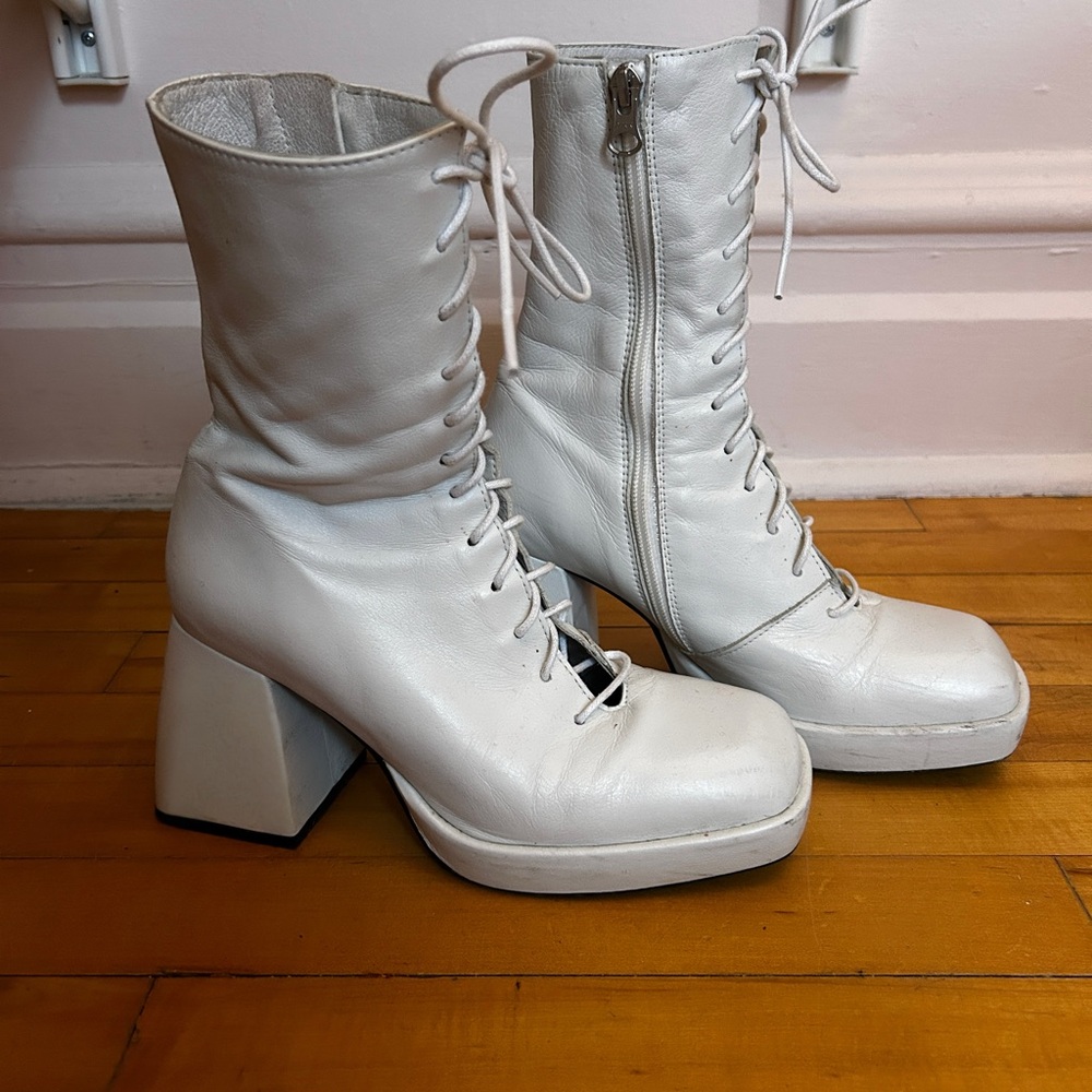 White Lace-Up Platform Boots
